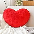 XVTRU Red Heart Pillows, Cute Heart Decorative Pillow, Heart Shaped Throw Pillows for Bed, Faux Rabbit Fur Plush Hoom Decor Pillow Cushion for Chair Sofa Living Room (Large-19.6"x15.7")