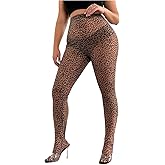 WDIRARA Women's Plus Size Mesh Leopard Print Leggings High Waisted Sheer Skinny Pants