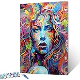 Graffiti Women Portrait Paint by Numbers Kits 16x20 inch Canvas DIY Oil Painting for Kids, Students, Adults Beginner with Brushes and Acrylic Pigment Blue Face Abstract Colorful Woman(without Frame)