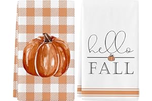 Siilues Fall Kitchen Towels Set of 2,18x26 Inch Fall Decor Hello Fall Decorations for Home Pumpkin Dish Towels Seasonal Thanksgiving Decorations for Home Kitchen Decor Hand Towels