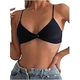 SOLY HUX Women's Twist Front Bikini Top V Neck Spaghetti Strap Swim Tops Bathing Suit