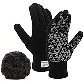 ViGrace Thickened Winter Warm Touchscreen Gloves for Men and Women Touch Screen Fleece Lined Knit Anti-Slip Wool Glove