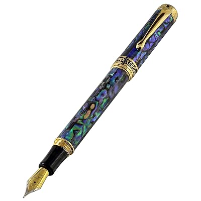 Xezo Maestro Natural Paua Sea Shell Medium Nib Fountain Pen. 18K Gold Plated. Exquisite Gift. No Two Pens Alike Maestro Sea Shell FPG-M