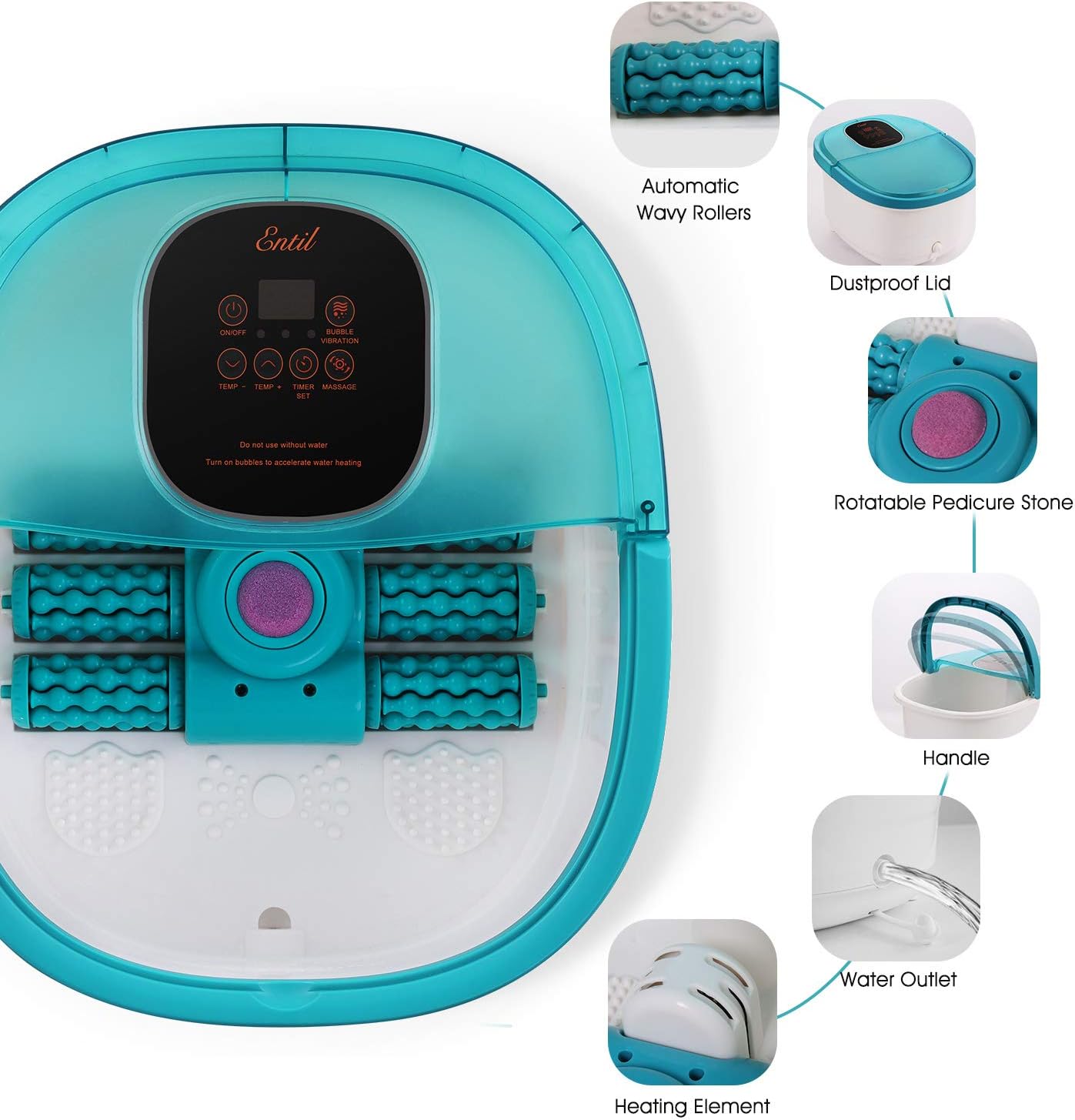 Foot Spa Bath Massager with 6 Automatic Masssage Rollers, Heat, Bubbles and Vibration, 30-60mins Timer & Temprature Settings, Pedicure Tub Soothe Your Tired Feet for Home Office Use: Health & Personal Care
