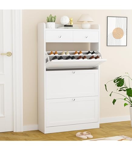 Flip Drawer Shoe Cabinet, Storage Organizer, Freestanding Shoe