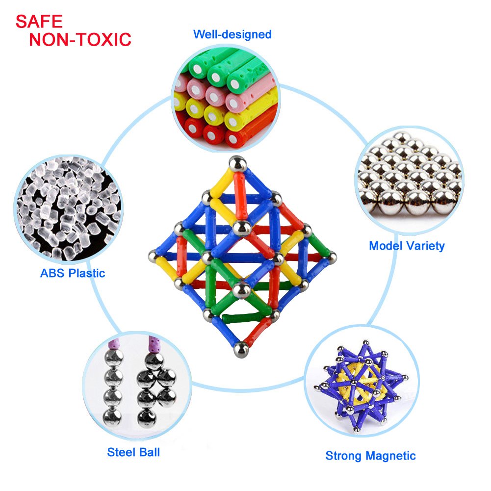 MUITOBOM 206 pcs Educational Magnetic Sticks Building Blocks Toys, Magnetic Tiles Construction Blocks 3D Educational Toy Set for Kids