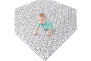 MOONSEA Premium Foam Baby Play Mat 59" X 59" Fit for ZEEBABA 59" x59" Playpen or Yobear Baby Playpen, Non-Slip Baby Playpen Mat for Playing, Foldable Grey Star