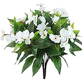 FAICOIA 2 Pcs Artificial Impatiens Flowers for Outdoors Faux Impatiens Bushes White Silk Flowers Greenery Artificial Impatiens Bouquet for Patio Lawn Garden Pot Hanging Basket Porch Decoration