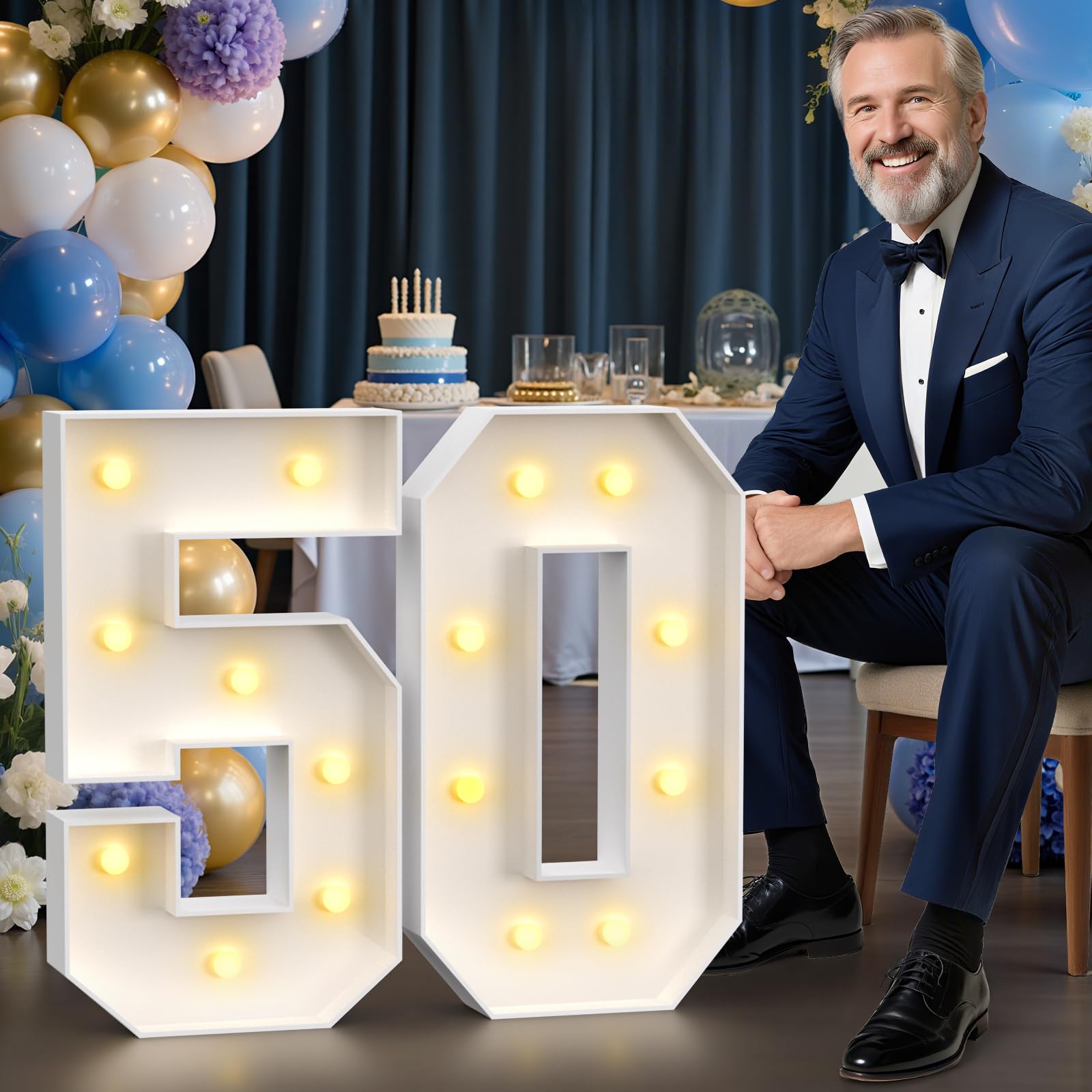 Photo 1 of Large Marquee Numbers 50th-Birthday Decorations: 2.3FT Light-up Number Sign 50 Birthday for Women Men Fifty Year Old Party Decor Anniversary Funny Retirement Over the Hill Mosaic Balloon Warm Lights
