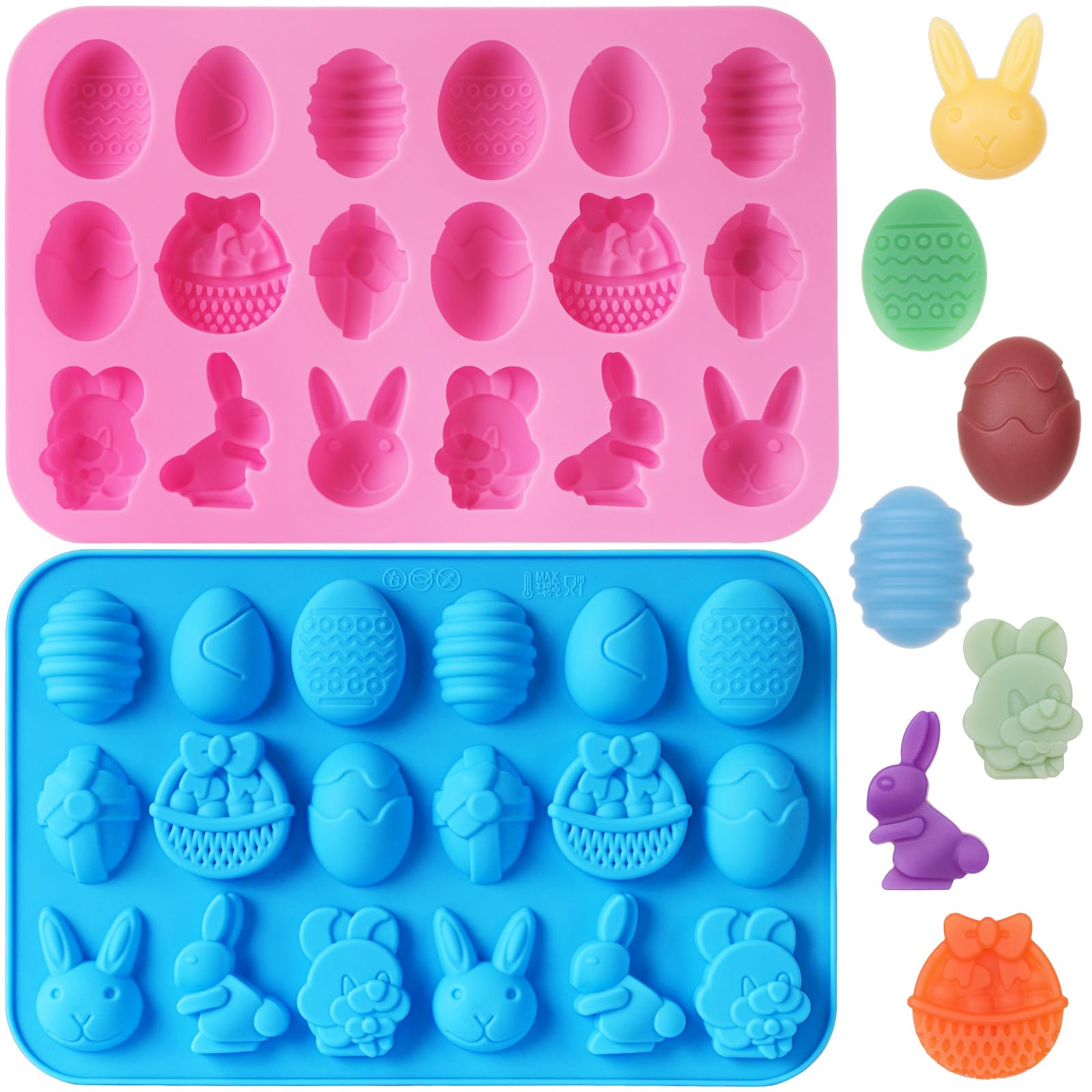 Photo 1 of 2 Pack Easter Silicone Molds, 3D Rabbit Egg Basket Silicone Mold, Easter Chocolate Molds for DIY Gummies Jello Ice Cube Jelly Chocolate Candy Cakes Decorations