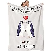 Valentines Day Gifts for Her Him Romantic Anniversary Flannel Blanket for Boyfriend Girlfriend Men Women, Soft Husband Wife Engagement Throw for Wedding Christmas Birthday 60"x50", Penguin
