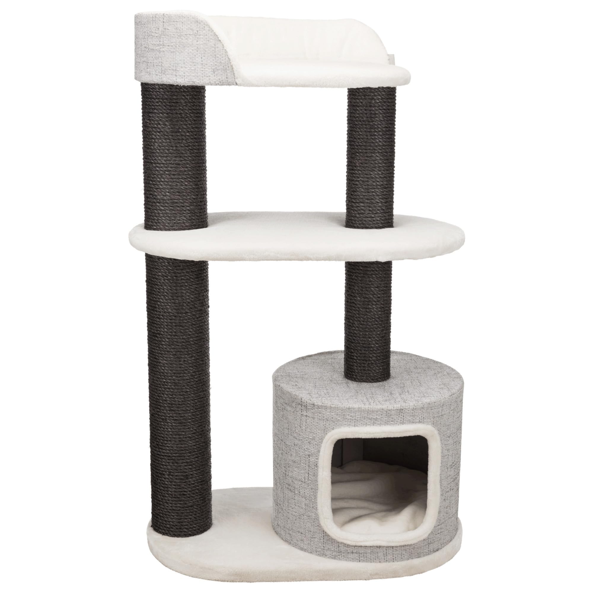 TRIXIE Cat Tree XXL Cara 50.4 in White/Grey – Large Cat Scratching Post with a Cozy Hideout and Plush Lounging Areas, Comfortable & Stable – 44444