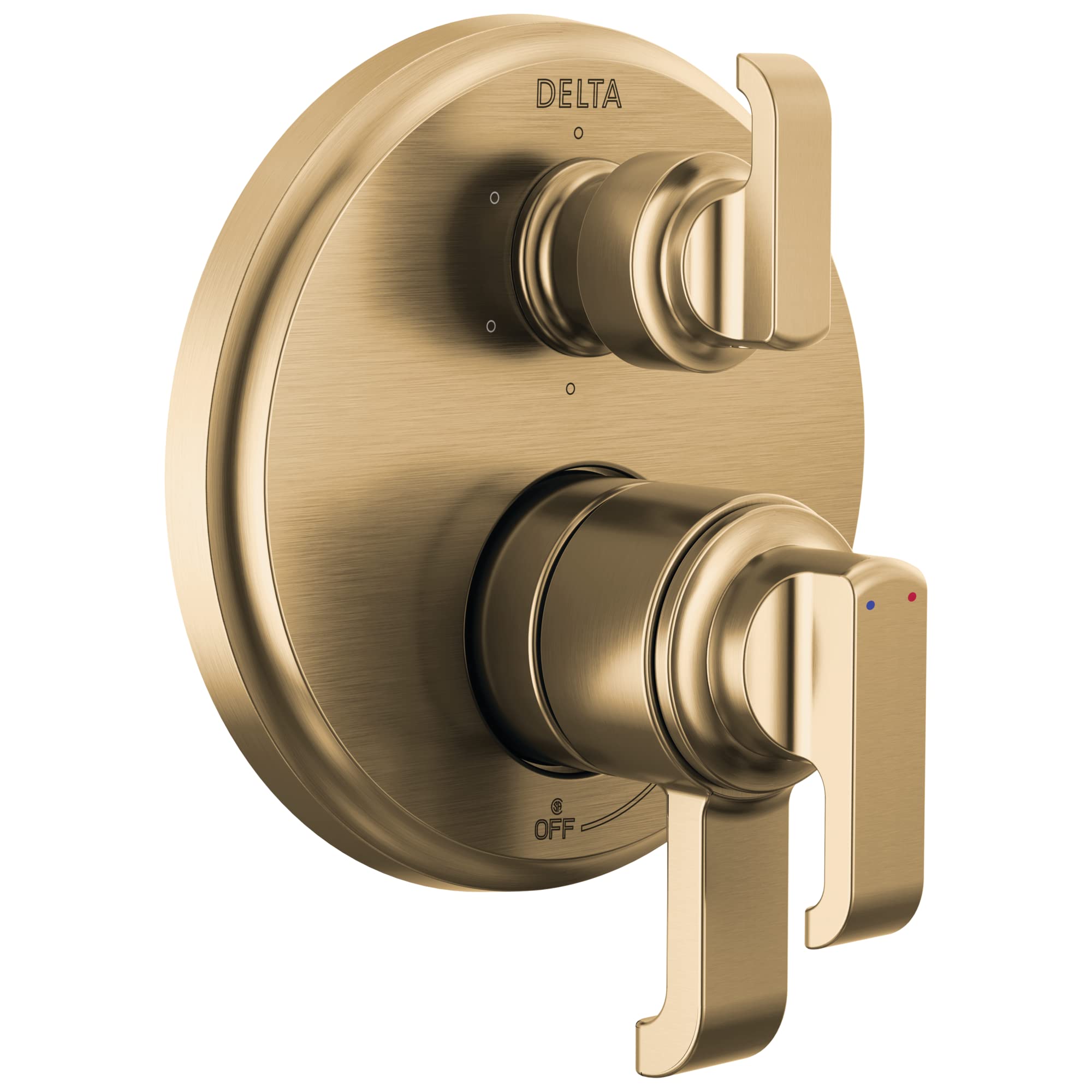 Photo 1 of Delta Tetra Dual-Function Shower Handle Trim Kit with 6-Way Integrated Diverter, Brushed Gold Shower System Valve with Diverter, Lumicoat Champagne Bronze T27989-CZ-PR (Valve Not Included)