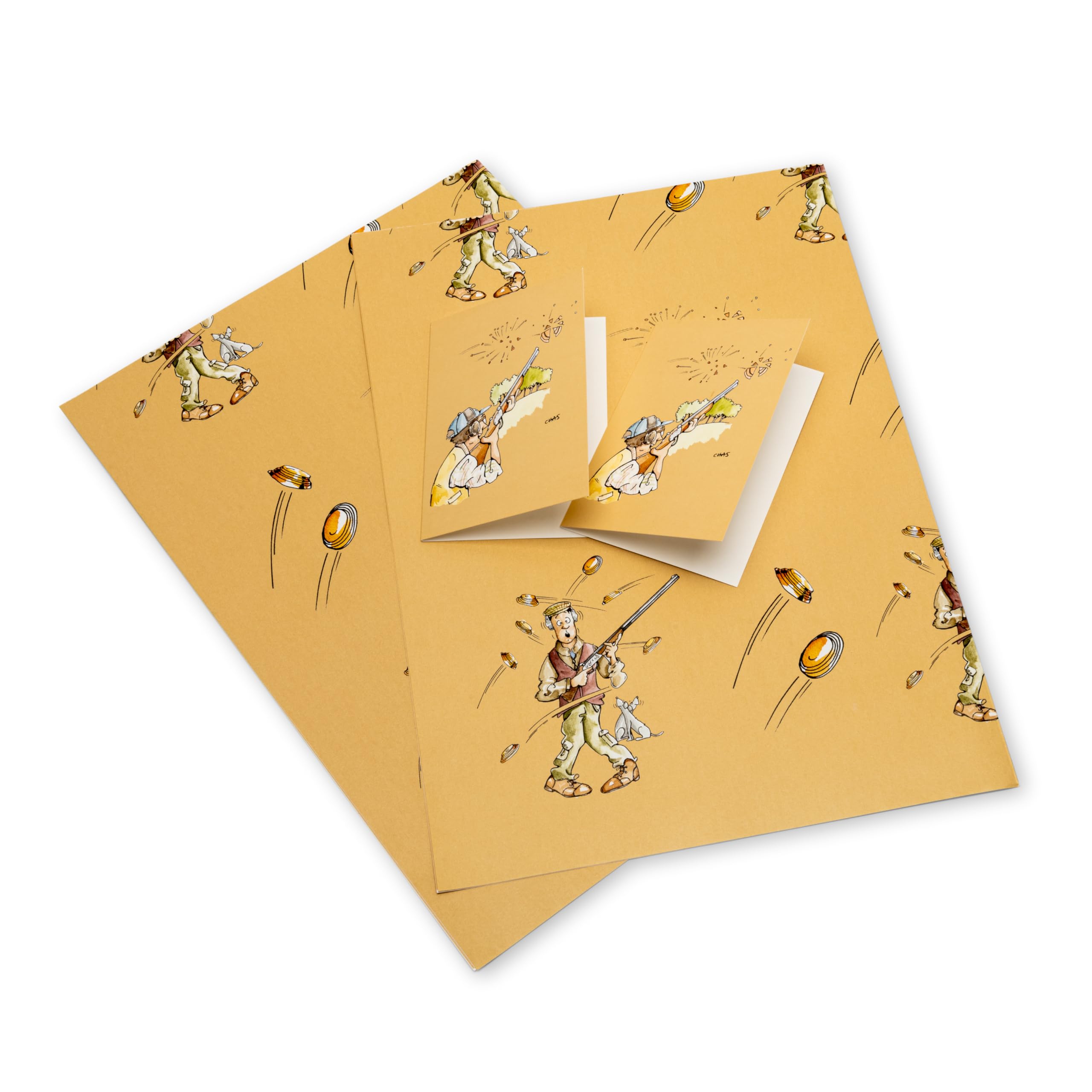 Set of Clay Pigeon Shooting present and birthday wrapping paper & gift tags - two sheets of wrapping paper and two tags