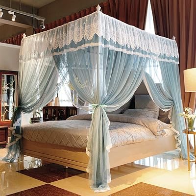 Joyreap 4-Corner Lace Bed Canopy for Girls & Adults, Blue