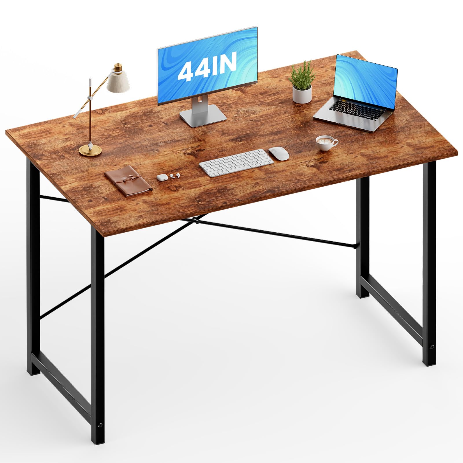 OLIXIS 44 Inch Home Office Desk, Small Computer Work Table with X-Shaped Reinforcement, Home Simple Modern Writing Study Table, Rustic Brown Image OLIXIS 44 Inch Home Office Desk, Small Computer Work Table with X-Shaped Reinforcement, Home Simple Modern Writing Study Table, Rustic Brown Image