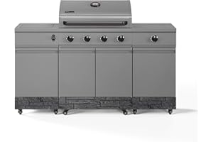 Tytus Fresno 5 Burner Propane or Natural Gas Island Grill - 864 sq. in. Cooking Area, 48,000 BTU Grill, 12,000 BTU Side Burner, 304 Steel Burners, Storage Cabinets - Gunmetal & Graphite Stone
