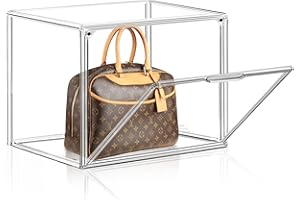 EZJOB X-Large Clear Acrylic Display Case for Handbag, Stackable Plastic Purse Handbag Organizer for Closet, Acrylic Display Box with Magnetic Door for Figure Collectibles, Wallet, Cosmetic, 1 Pack Size 14