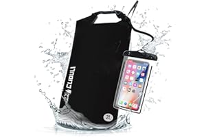 Cliduli Waterproof Dry Bag,Roll Top Black Small Waterproof Backpack 2L/5L/10L/20L/30L/40L Floating Lightweight Bags for Kayaking, Boating, Fishing, Swimming Camping with Waterproof Phone Case