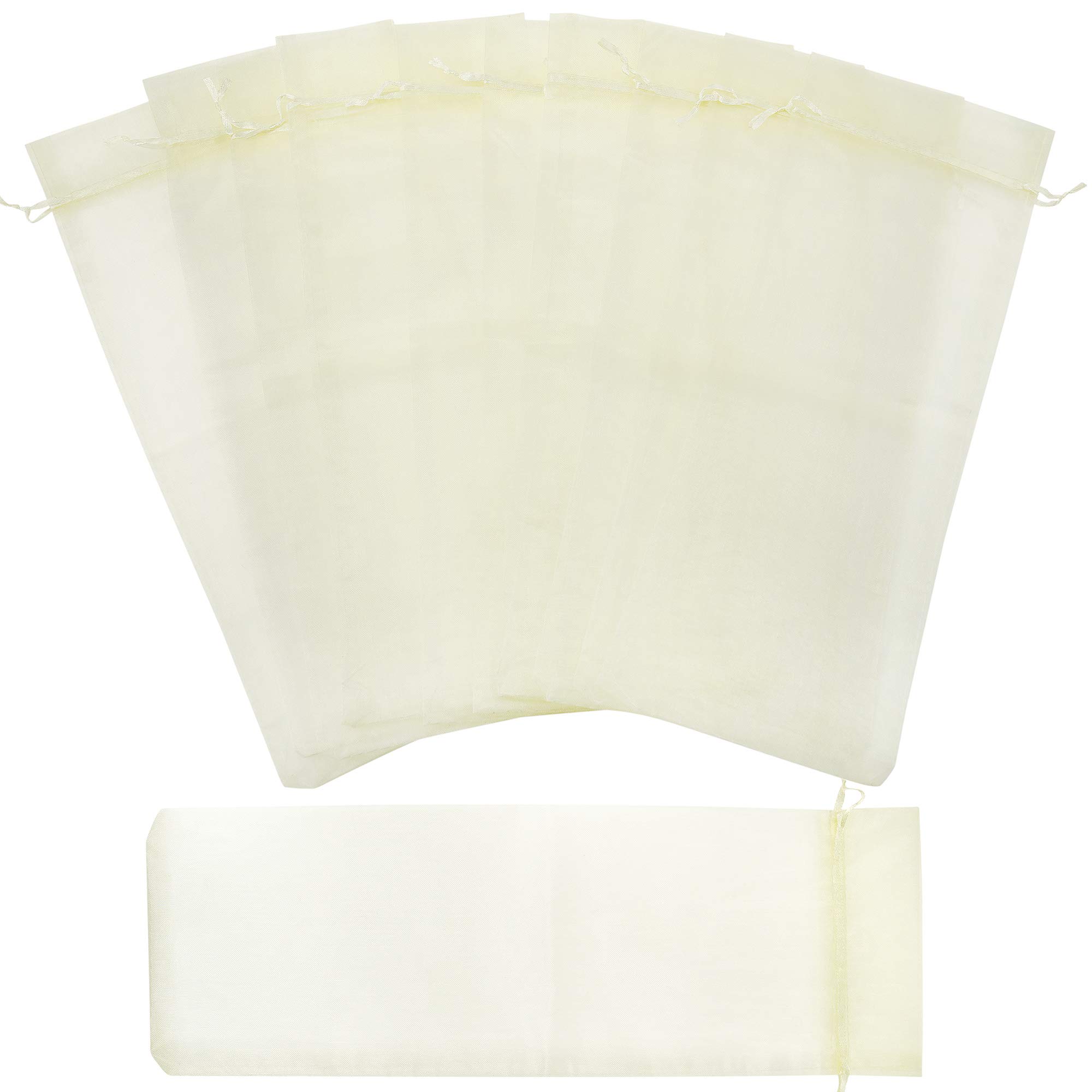 FiveSeasonStuff Organza Bags for Wine Bottles Drawstring Gift Wrapping Reusable Birthday Party Wedding 10 Pouches (14cm x 37cm, Beige)