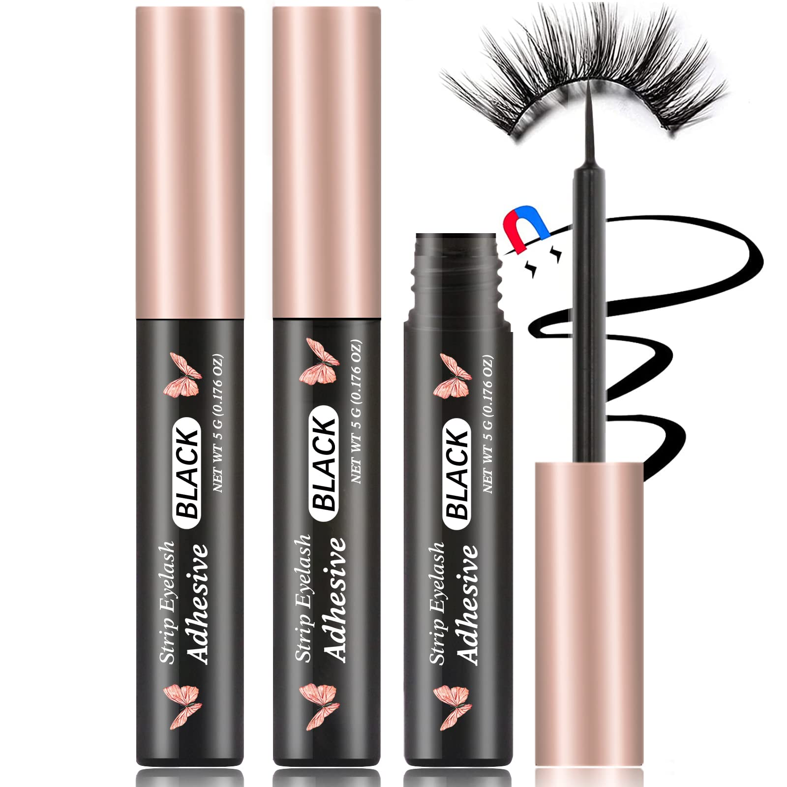 Photo 1 of Magnetic Eyeliner 3PCS Smudge Resistant Magnetic liner,Works with All Magnetic Eyelashes,No iron powder and Natural Look,Easy to apply and No Glue needed (3PCS, Rose Gold+Black)