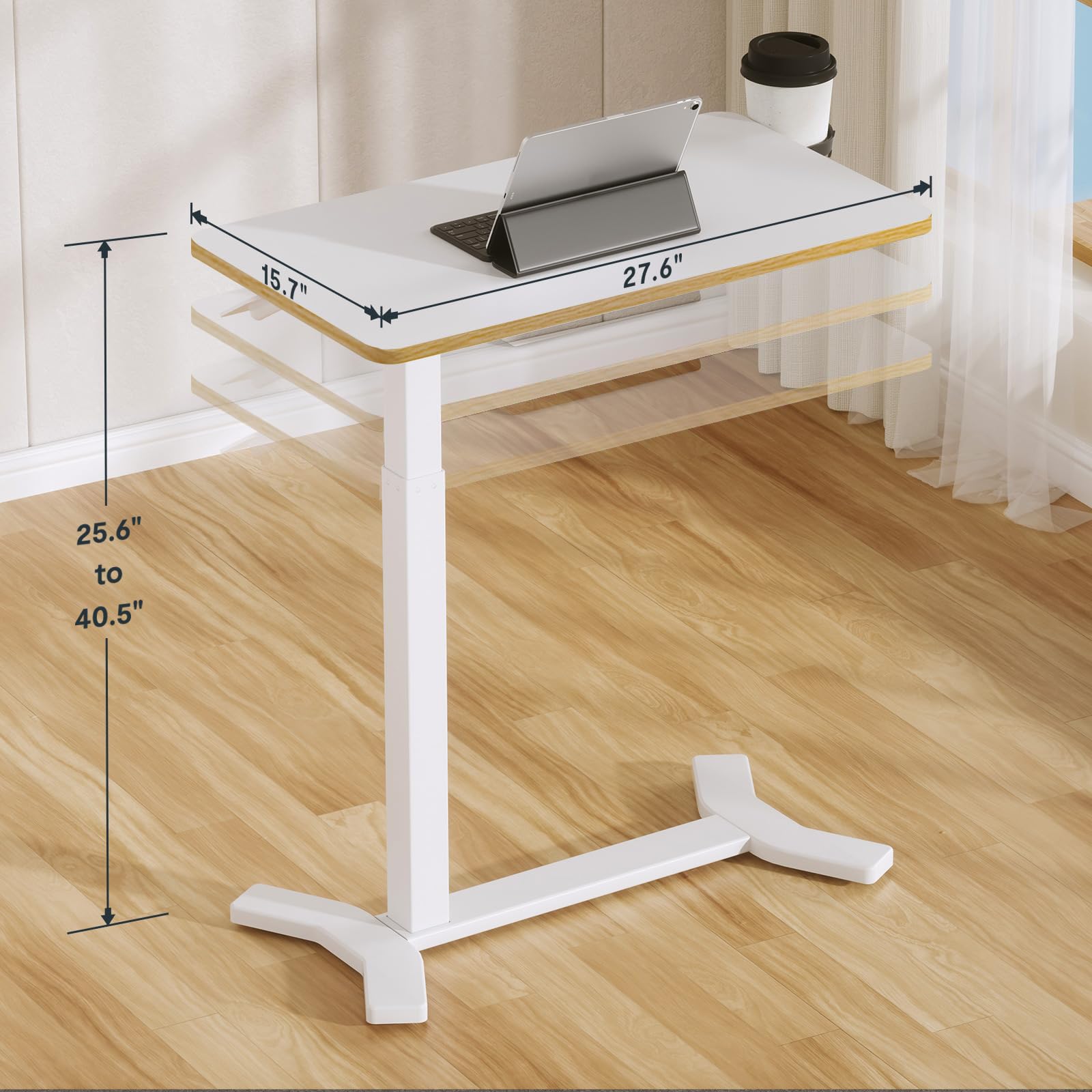 SANODESK Medical Adjustable Overbed Bedside Table With Hidden Casters