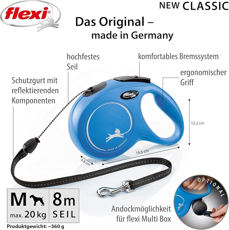 Classic M Hunde Roll-Leine, 8m Seil, blau