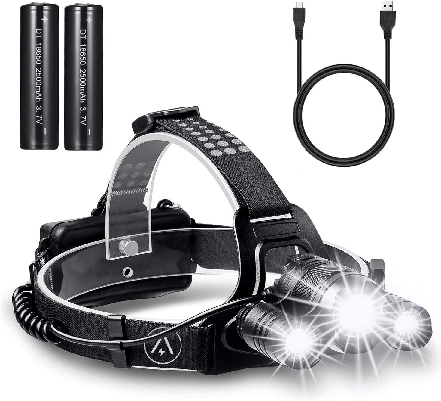 Akale Rechargeable Head Torch, Super Bright CREE LED Headlamp, Waterproof Focusable Headlight, Best Head Lamp for Cycling, Climbing, Camping, Dog Walking, Hiking (USB Cable Included）