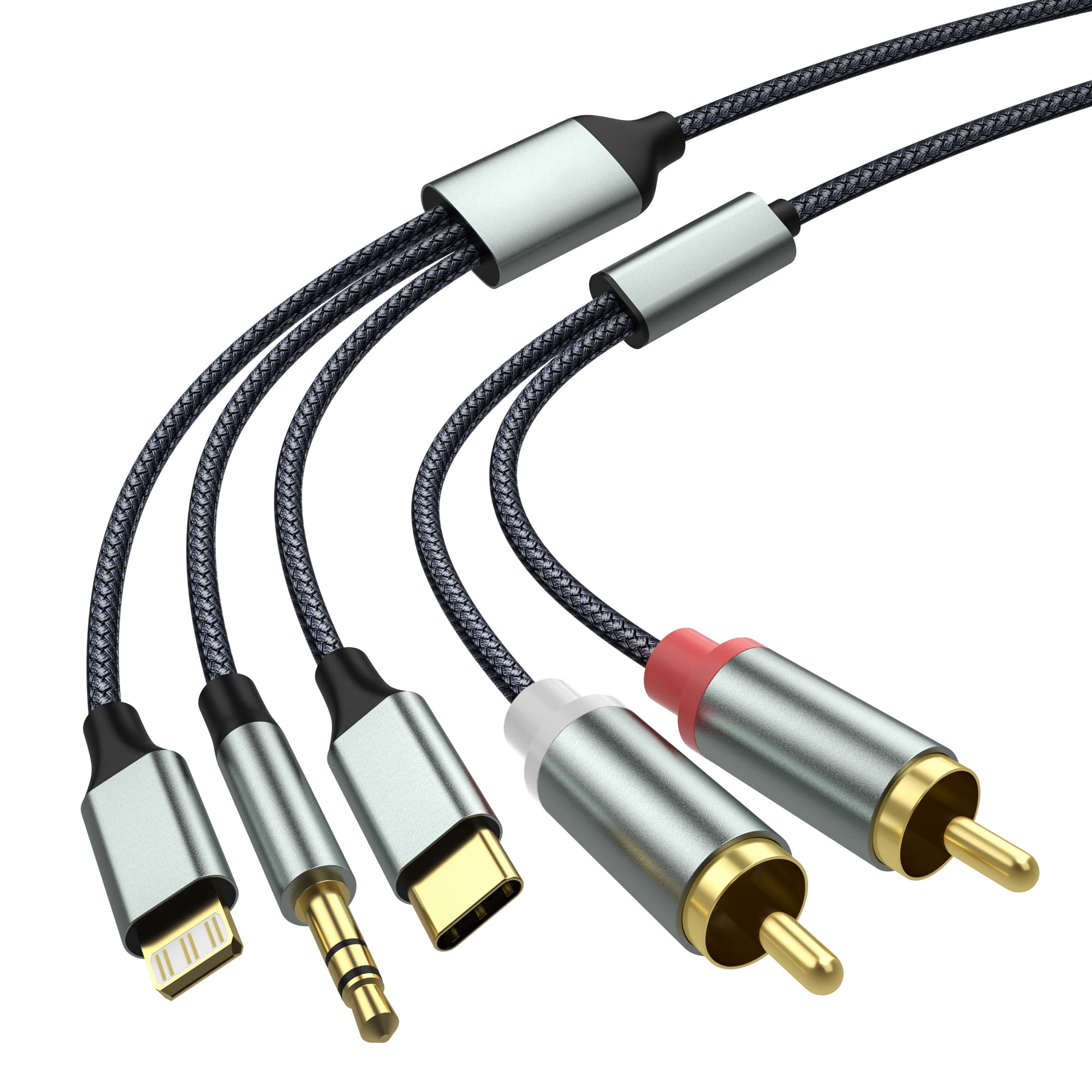 Lightning to RCA Cable Audio Aux Adapter(10.3M),RCA to 3.5mm Cable,USB C to 2 RCA Audio Cable, (3 in 1 Audio Cable) for Power Amplifier, Car, Home Theater, Speaker and More(Lightning Compatible)