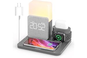 COLSUR Wireless Charging Station, 3 in 1 Charging Station, Alarm Clock with Wireless Charger, Night Light, iPhone 12/13/14/15/16 Pro/13 Mini/13 Pro Max/12 pro, AirPods (Adapter Included)