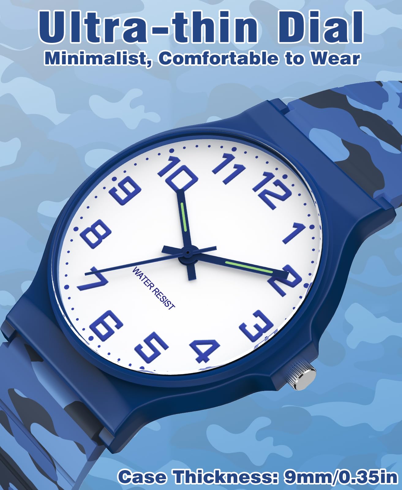 SOCICO Kids Analog Watch for Boys Girls Camouflage Sport Watches, 30M Waterproof, Rubber Band, Easy to Read for Child Teens Ages 5-15 Perfect for Gifts