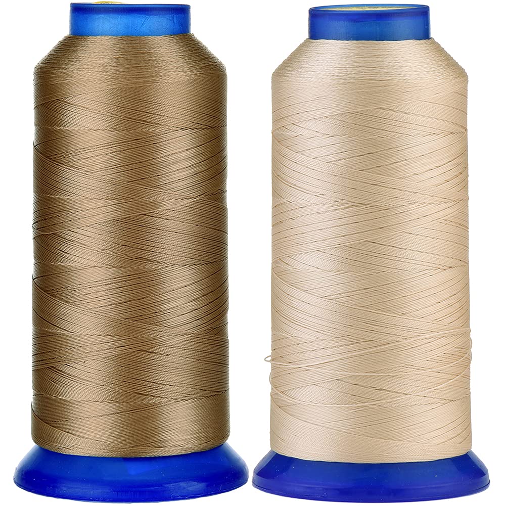 Selric [3000Yards/Khaki+Beige] Pack of 2 UV Resistant High Strength Polyester Thread #69 T70 Size 210D/3 for Upholstery, Outdoor Market, Drapery, Beading, Purses, Leather