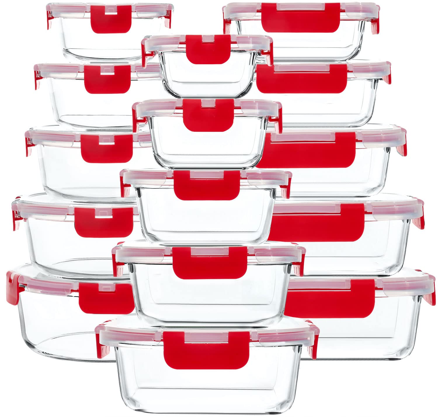 Photo 1 of M MCIRCO 30 Pieces Glass Food Storage Containers with Upgraded Snap Locking Lids,Glass Meal Prep Containers Set - Airtight Lunch Containers, Microwave, Oven, Freezer and Dishwasher Friendly, Red