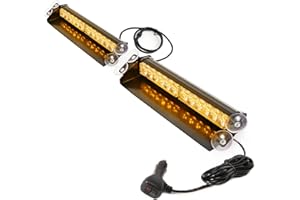 BooYu 2×14.8in LED Dash Emergency Strobe Light Bar 2 in 1 Front/Rear Interior Windshield Visor Deck Split Flashing Hazard Safety Warning Traffic Advisor Lights for Trucks, Vehicles, Car (Amber/Amber)