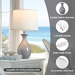 PARTPHONER Table Lamp Set of 2, Modern Ceramic