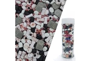 KANDLRIK Halloween Sprinkles Gravestones & Bones & Eyes & Skull Topper Edible Themed Sprinkles For Cookie Decorating, Chocolate Desserts, Cupcakes, Ice Cream 4.58OZ