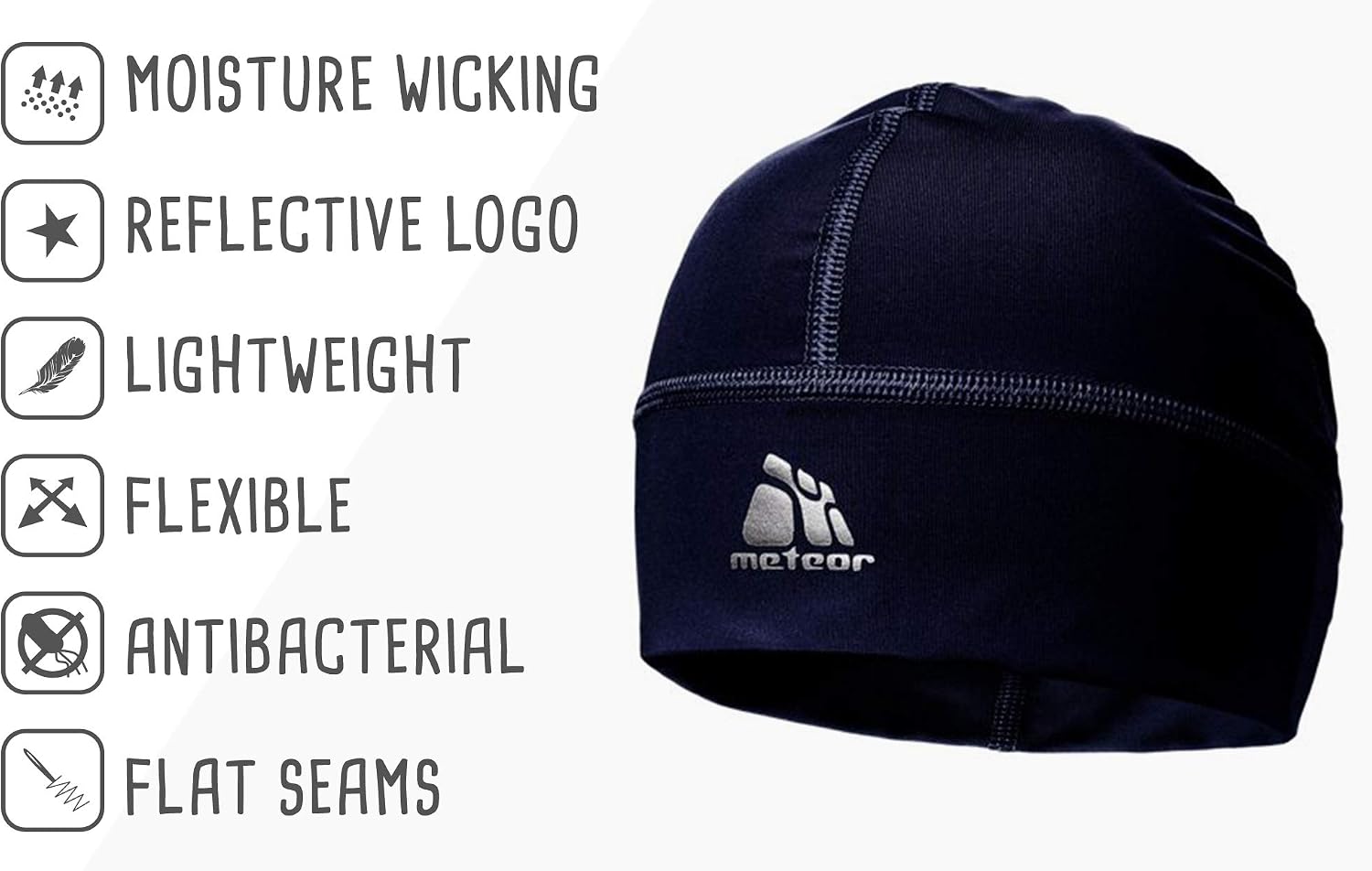 meteor Beanie Hat Skull Cap Windproof Cycling Running Skiing Snowboard Motorcycle Sports Under Helmet Antibacterial Quick Dry Stretchable Warm Thermal Outdoors Men Women Boys Girls One Size Navy Blue - Image 3
