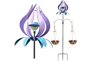 J-Fly Metal Wind Spinner Outdoor Terrace Windmill LED Solar Landscape Light Outdoor Garden Decoration for Lawn Garden Park Decoration Double Coconut Flower Basket Metal Pile 83 Inch
