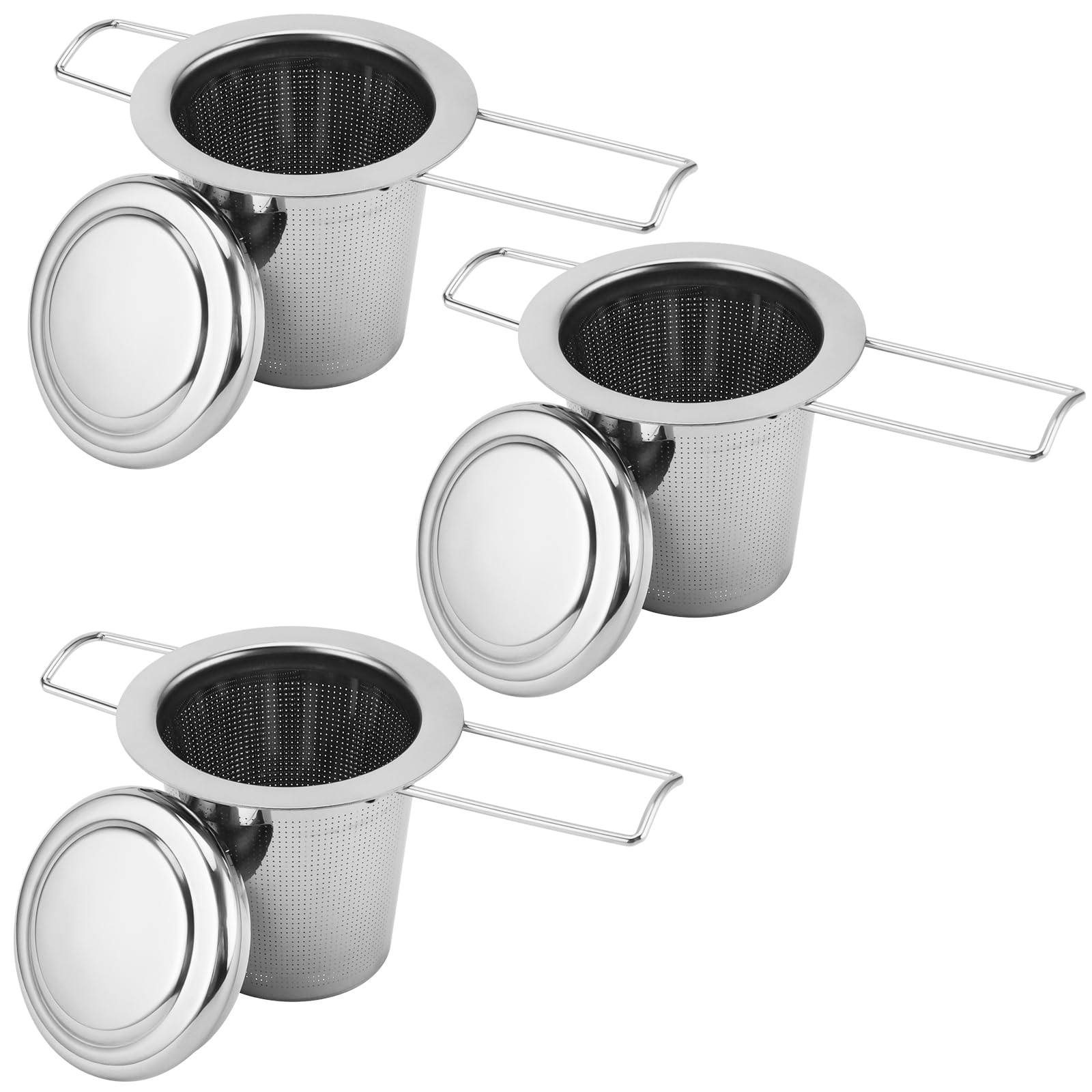 FUNSUEI 3 PCS Tea Leaf Strainer, 304 Stainless Steel Loose Tea Infuser with Lid and Folding Handles, Leaf Filter for Teapot, Coffee, Mugs