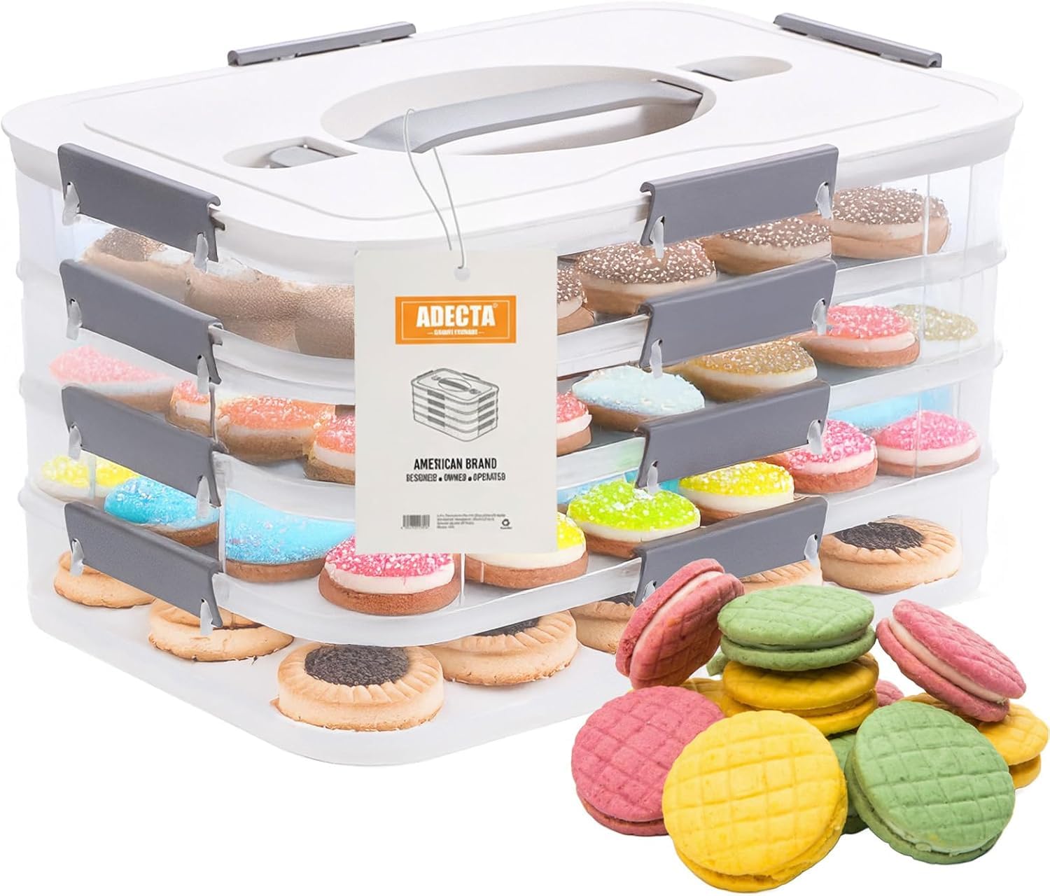 Photo 1 of ADECTA Cookie Storage Containers with Lids, 4-Layer Stackable Cookie Storage Containers | Bpa-Free Plastic, Microwave & Freezer Safe | Baked Goods, Snacks, Baked Goods for Portable dessert containe
