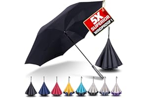 LFLFWY Inverted Reverse Upside Down Umbrella Windproof Strong - 49 inch Vented Double Canopy Large Stick Umbrellas for Rain Waterproof Golf Car Travel Umbrella - Men and Women