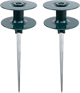 Twinkle Star 10 Inch Garden Hose Guide Spike, Rust Free Zink Sturdy Metal Stake, Heavy Duty Dark Green Spin Top, Keeps Garden Hose Out of Flower beds, for Plant Protection, 2 Pack