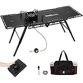 Alocs Camping Gas Stove, IGT Camp Table with Outdoor Stove, Folding Picnic Table with Portable Solo Stove, Carrying Bag, for 