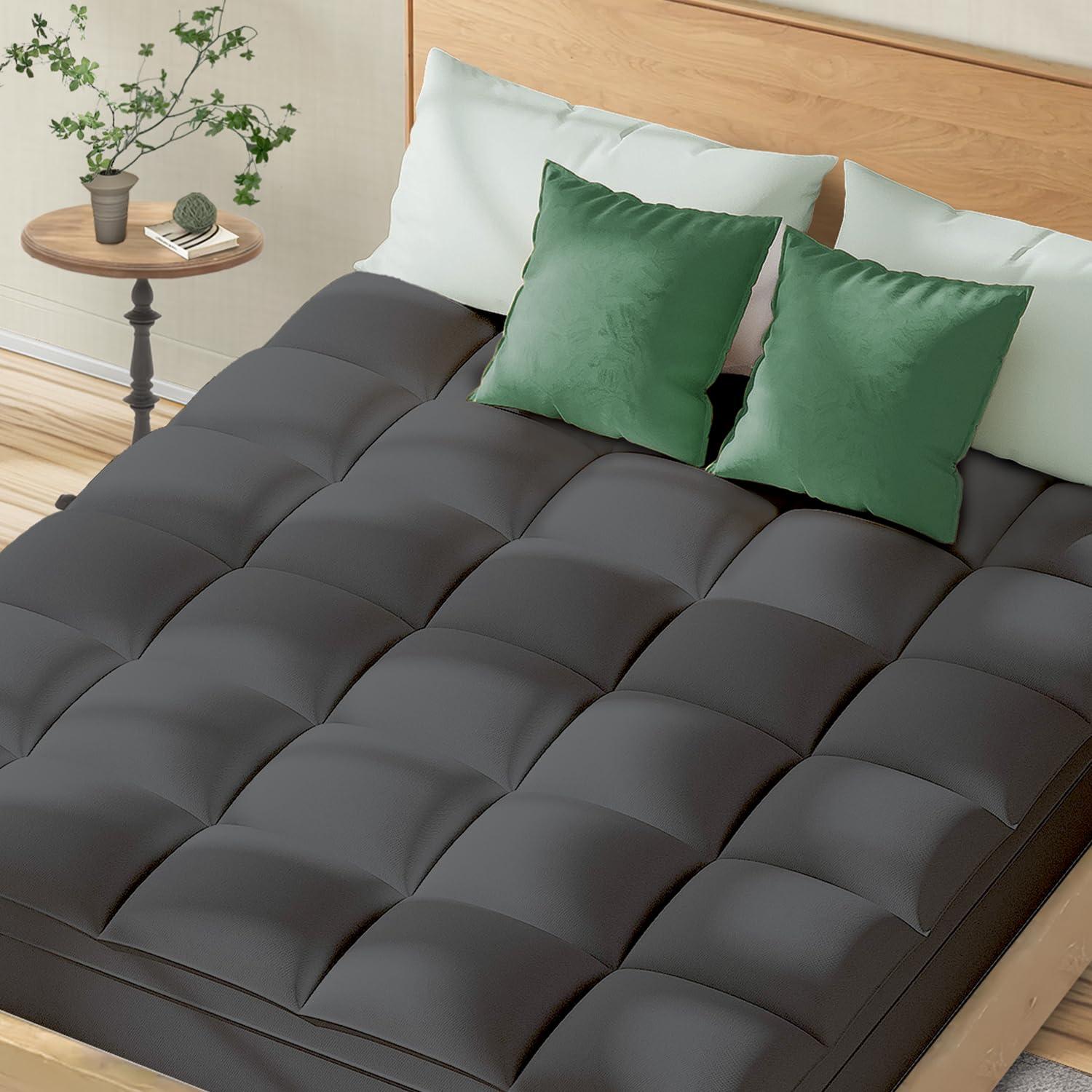 Photo 1 of Topllen Queen Mattress Topper for Back Pain Relief, Extra Thick Pillow Top Plush Mattress Pad with Deep Pocket, Soft Pillowtop Queen Size Bed Toppers Filled Fluffy Down Alternative, Gray