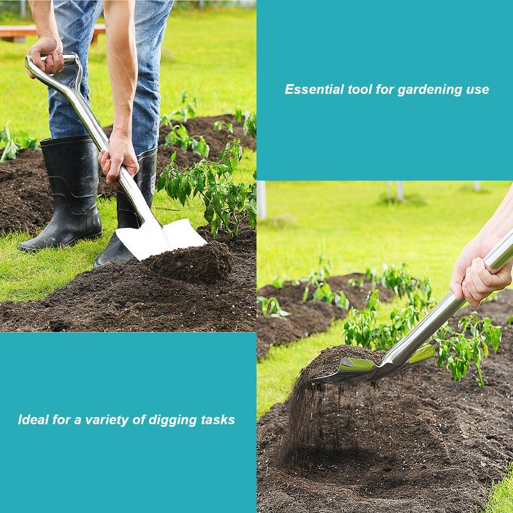 LUBAN Heavy Duty Garden Spade Shovel for Digging, D Handle Square Flat Shovels for Gardening, 31.5-Inch All Stainless Steel Made : Garden & Outdoor