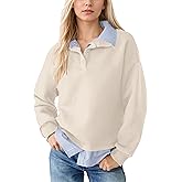 MISSACTIVER Women’s Contrast Polo Sweatshirt Long Sleeve 2 in 1 Button Down Collared Pullover Oversized Patchwork Outfit