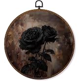MOTERMATE Vintage Black Rose Floral Wall Art Decor Round Framed, Dark Cottagecore Canvas Wall Art Artwork Prints, Moody Gothic Flower Hanging Decor Decorations for Home Bedroom Living Room, 10x10 Inch