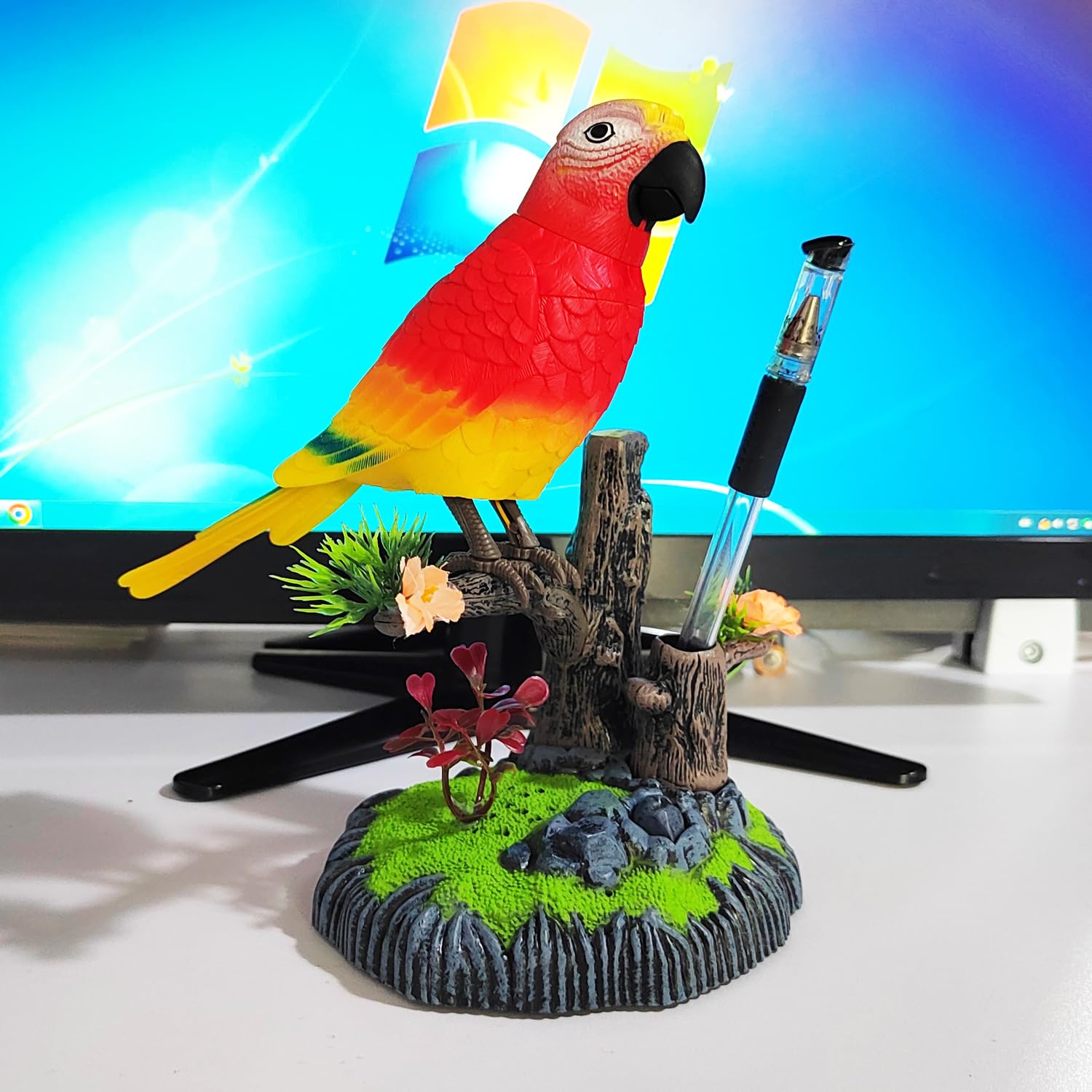 Tipmant Electronic Bird Toys Electric Parrots Animal Pets Move Chirp Realistic Home Office Room Decoration Kids Birthday Gifts (Red)