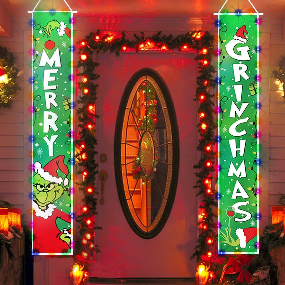 Yard Signs - Christmas Decorations Outdoor Yard Front Porch Sign Set. Sign with String LED Light. Hanging banners for the courtyard indoor and outdoor parties during the Christmas and winter holidays. 12 x 72 inch