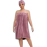 GOSCHE Plus Size Towel Wrap with Hair Towel for Women, XXL-XXXXL, Wearable Shower Towel Wrap, Bathrobe, Oversized Spa Towel, Purple